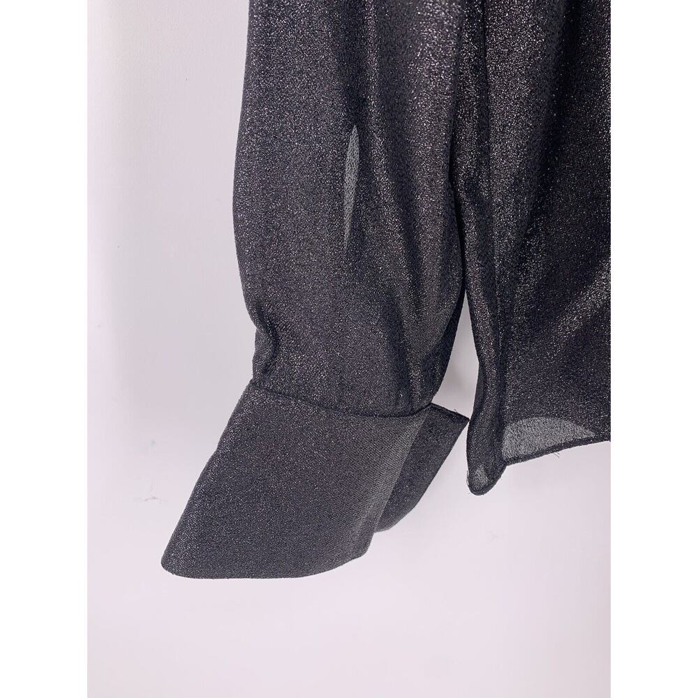 NWT Tibi Lame Flap Cuff Crewneck Top Blouse Black Sparkle 2 - Picture 6 of 16